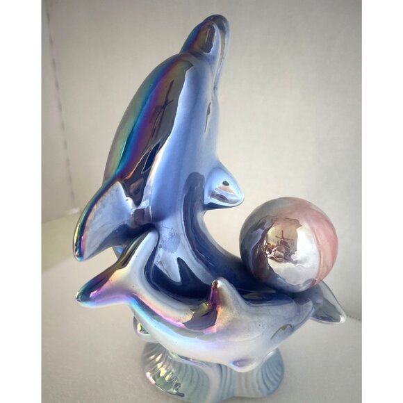 Ceramic Dolphins Porpoises Iridescent Playing Nautical  BeachHouse  '80s - Picture 6 of 9